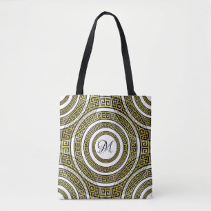 Greek Key Meander in Geometric Monogram Artdeco Tote Bag
