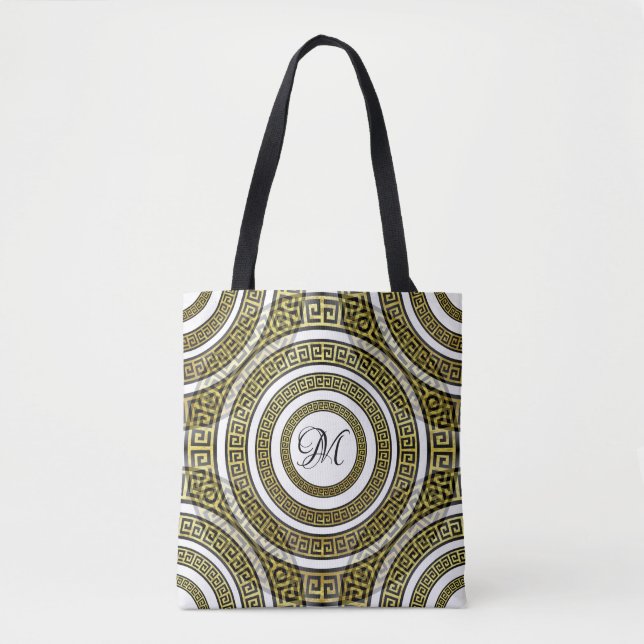 Greek Key Meander in Geometric Monogram Artdeco Tote Bag (Front)