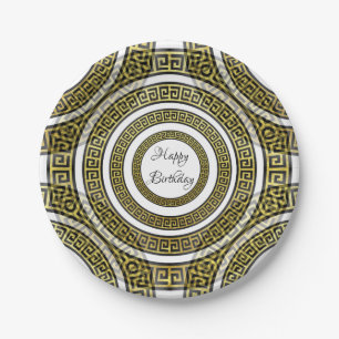 Greek Key Meander in Geometric Symmetry Artdeco Il Paper Plate