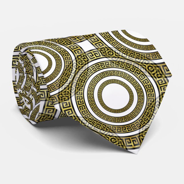 Greek Key Meander in Geometric Symmetry Artdeco Il Tie (Rolled)