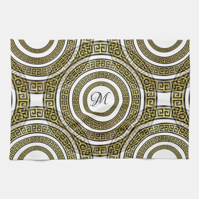 Greek Key Meander in Geometric Symmetry Artdeco Tea Towel (Horizontal)
