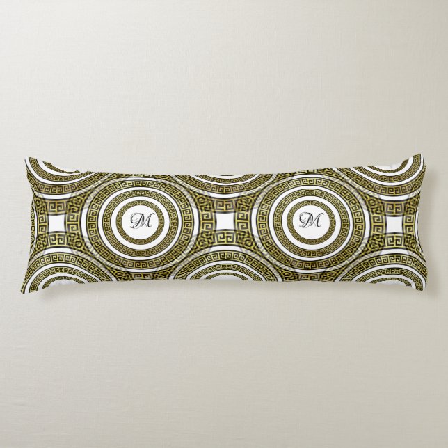 Greek Key Meander in Geometric Symmetry Monogram Body Cushion (Front)