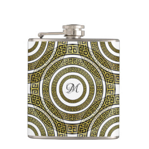 Greek Key Meander in Geometric Symmetry Monogram Hip Flask