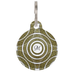 Greek Key Meander in Geometric Symmetry Monogram Pet Tag