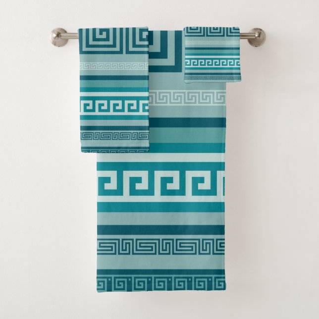 Greek Key - Meander - Ocean palette Bath Towel Set (Insitu)