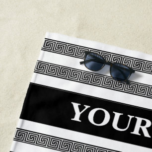 Greek key meander pattern personalised beach towel
