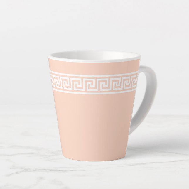 Greek Key Meander Stripe on Pale Oyster Pink Latte Mug (Right Angle)