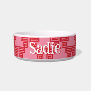 Greek Key Meander Tier in Pink and Red Bowl