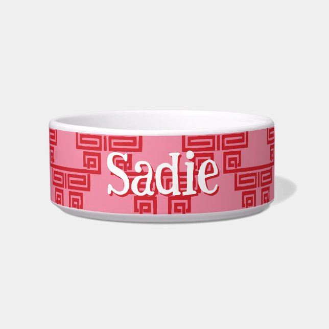 Greek Key Meander Tier in Pink and Red Bowl (Front)