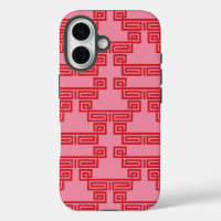 Greek Key Meander Tier in Pink and Red