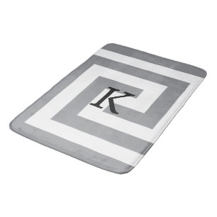 Greek Key Monograms Grey Grey Black White Patterns Bath Mat