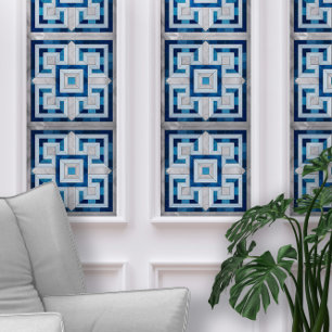 Greek Key Mosaic - Blue Marble and Pearl Wallpaper