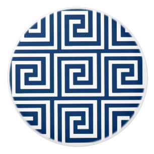Greek Key, navy blue and white Ceramic Knob