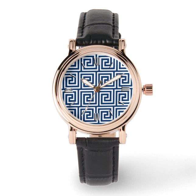 Greek Key, navy blue and white Watch (Front)