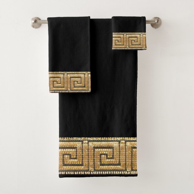 Greek Key of Life Meander River Symbol Golden Bath Towel Set (Insitu)