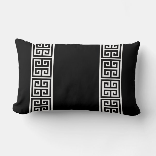 Greek Key on Black Lumbar Cushion (Front)
