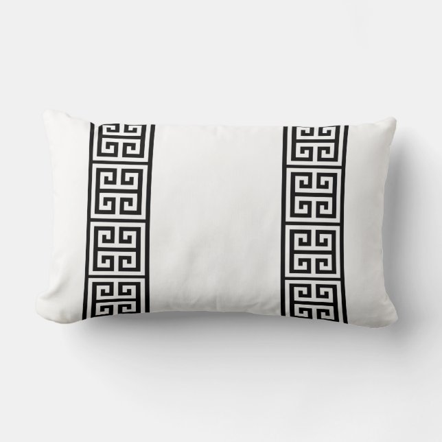 Greek Key on White Lumbar Cushion (Front)