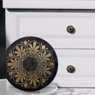 Greek Key Ornament - Black and Gold Ceramic Knob