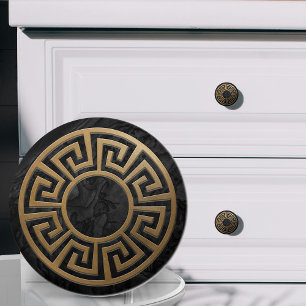 Greek Key Ornament - Black and Gold Ceramic Knob
