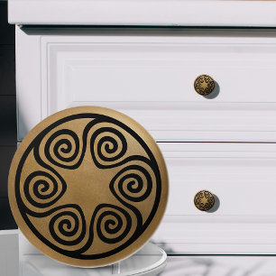 Greek Key Ornament - Black and Gold Ceramic Knob