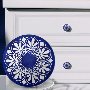 Greek Key Ornament - Blue and white Ceramic Knob