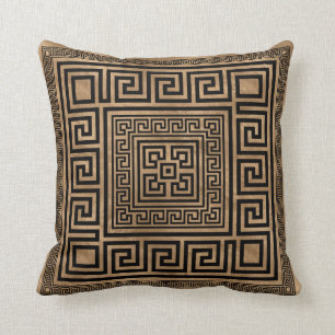 Greek Key Ornament - Greek Meander -Black on gold Cushion