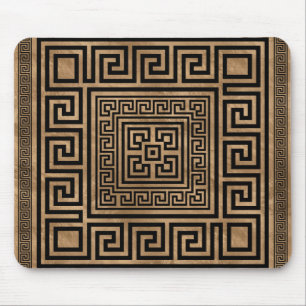 Greek Key Ornament - Greek Meander -Black on gold Mouse Pad