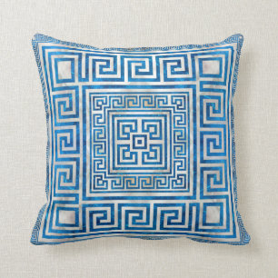Greek Key Ornament - Greek Meander - Blue Marble Cushion