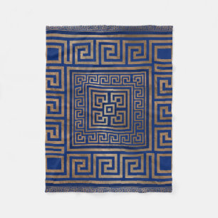 Greek Key Ornament - Greek Meander -gold on blue Fleece Blanket