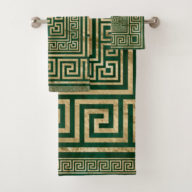 Greek Key Ornament - Greek Meander - Malachite Gre Bath Towel Set (Insitu)