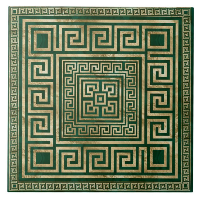 Greek Key Ornament - Greek Meander - Malachite Gre Ceramic Tile (Front)