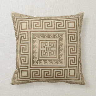 Greek Key Ornament - Greek Meander - Pastel Gold Cushion