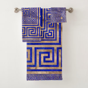Greek Key Ornament - Lapis Lazuli and Gold Bath Towel Set