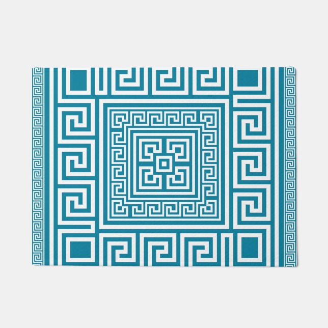 Greek Key Ornament - White on teal Doormat (Front)