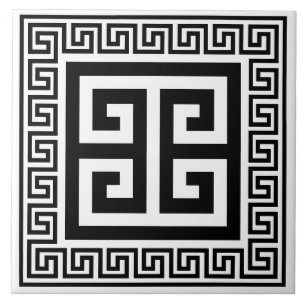 Greek Key Pattern Black Design Ceramic Tile