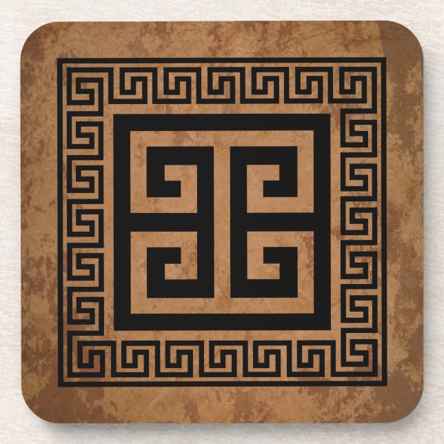 Greek Key Pattern Black Design Coaster (Front)