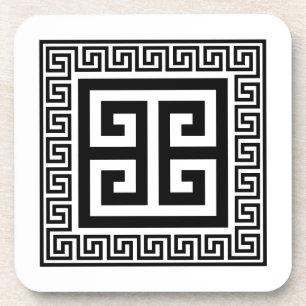 Greek Key Pattern Black Design Coaster