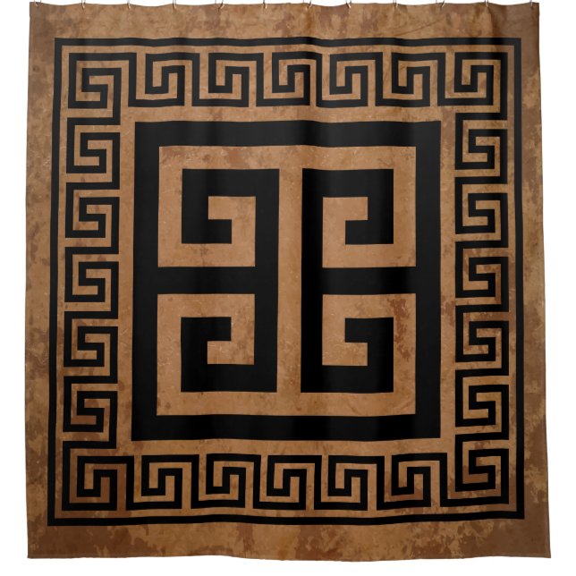 Greek Key Pattern Black Design Shower Curtain (Front)