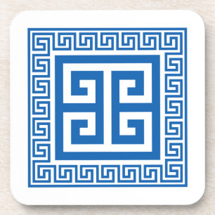 Greek Key Pattern Blue And White Design Coaster