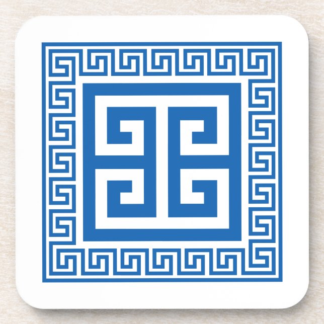 Greek Key Pattern Blue And White Design Coaster (Front)