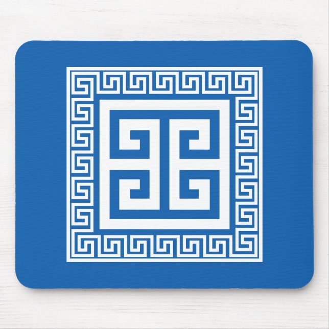 Greek Key Pattern Blue And White Design Mouse Pad (Front)