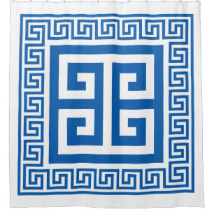 Greek Key Pattern Blue And White Design Shower Curtain