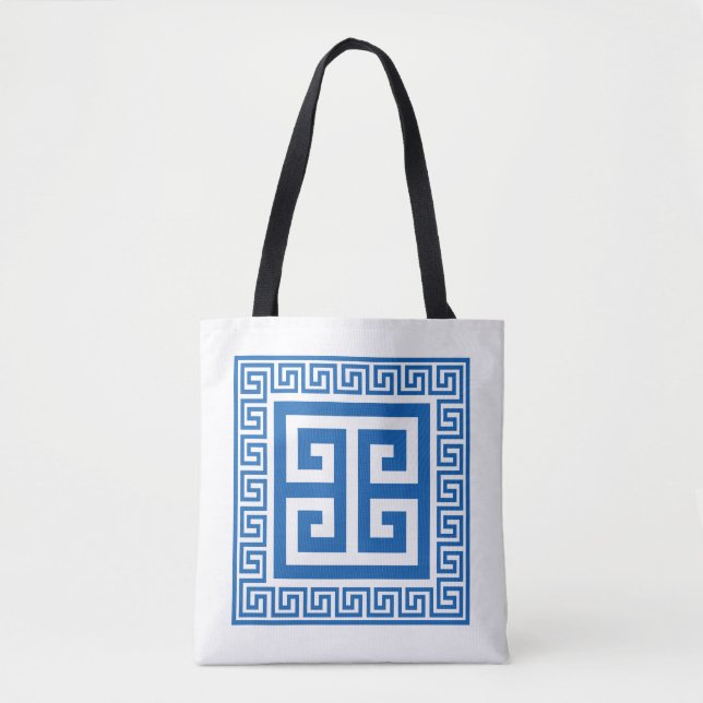 Greek Key Pattern Blue And White Design Tote Bag (Front)