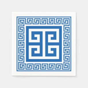 Greek Key Pattern Blue And White Paper Napkins