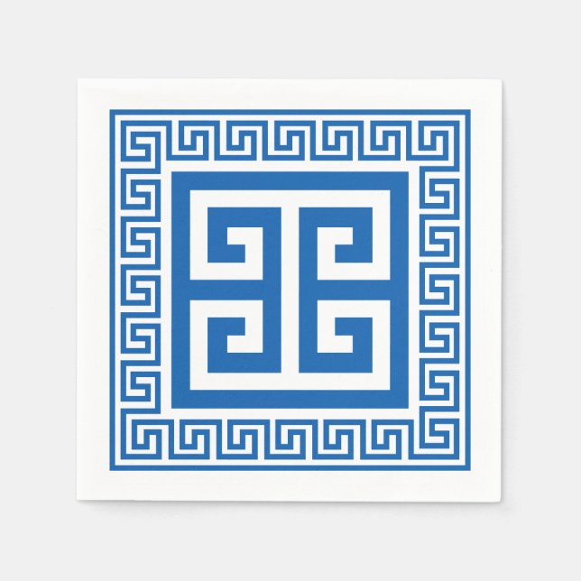 Greek Key Pattern Blue And White Paper Napkins (Front)
