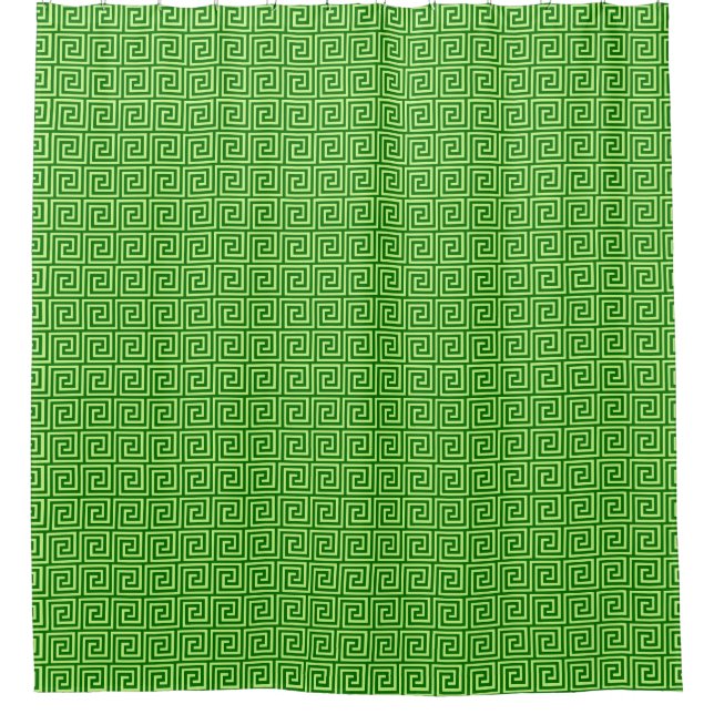 Greek Key Pattern, Emerald Green and Lime Shower Curtain (Front)