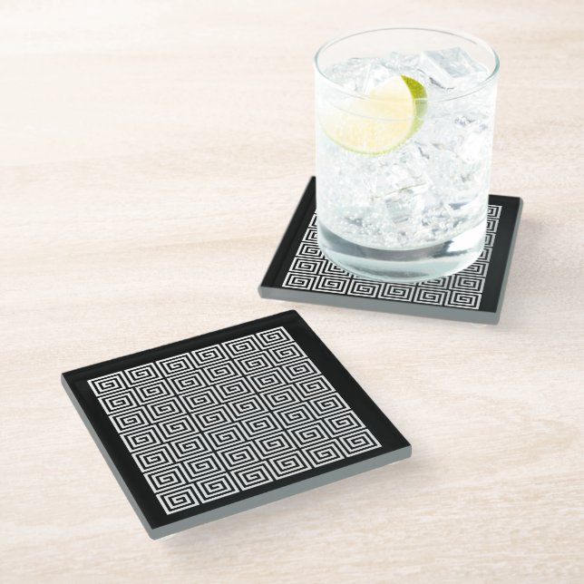 Greek Key Pattern Glass Coaster (Angled)