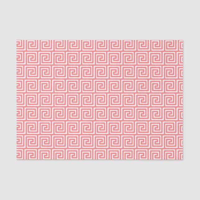 Greek Key Pattern in Coral Pink and White Tissue Paper (Front)