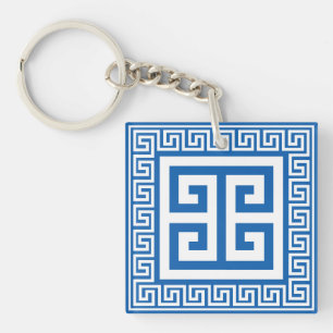 Greek Key Pattern White And Blue Design Key Ring