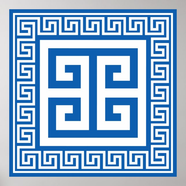 Greek Key Pattern White And Blue Design Poster (Front)